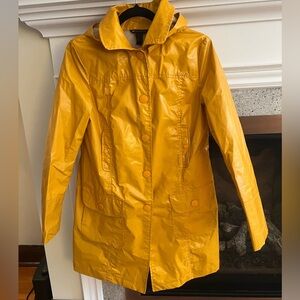 MNG MANGO VIBRANT MUSTARD YELLOW HOODED A-LINE RAINCOAT JACKET MEDIUM